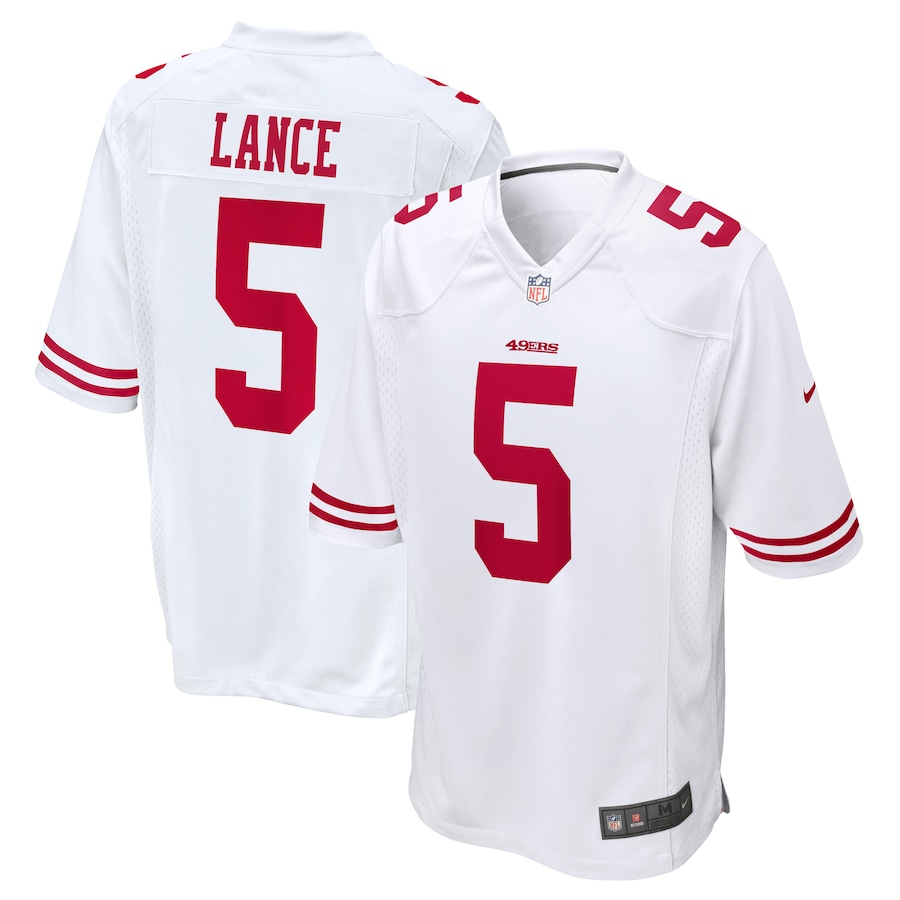 Mens San Francisco 49ers #5 Trey Lance Nike White 2021 NFL Draft First Round Pick Game Jersey->houston texans->NFL Jersey